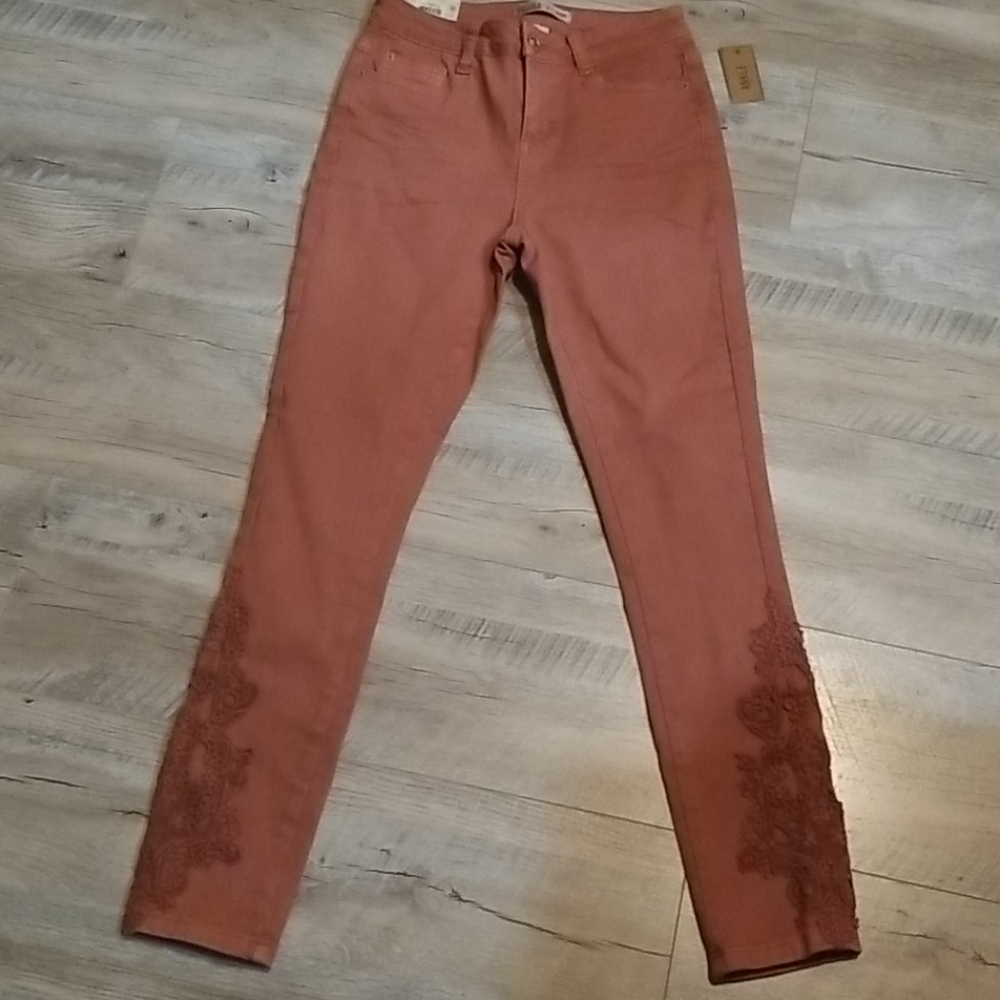 NWT Sz3 Mudd Rust Crochet Side Skinny Ankle Jeans